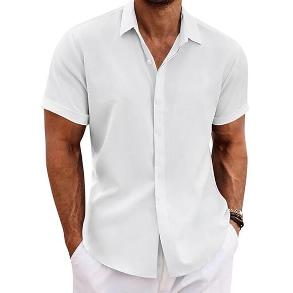 Coofandy Men's Solid Color Loose Linen Short-sleeved T-shirt Size 4XL‎ - Picture 1 of 7
